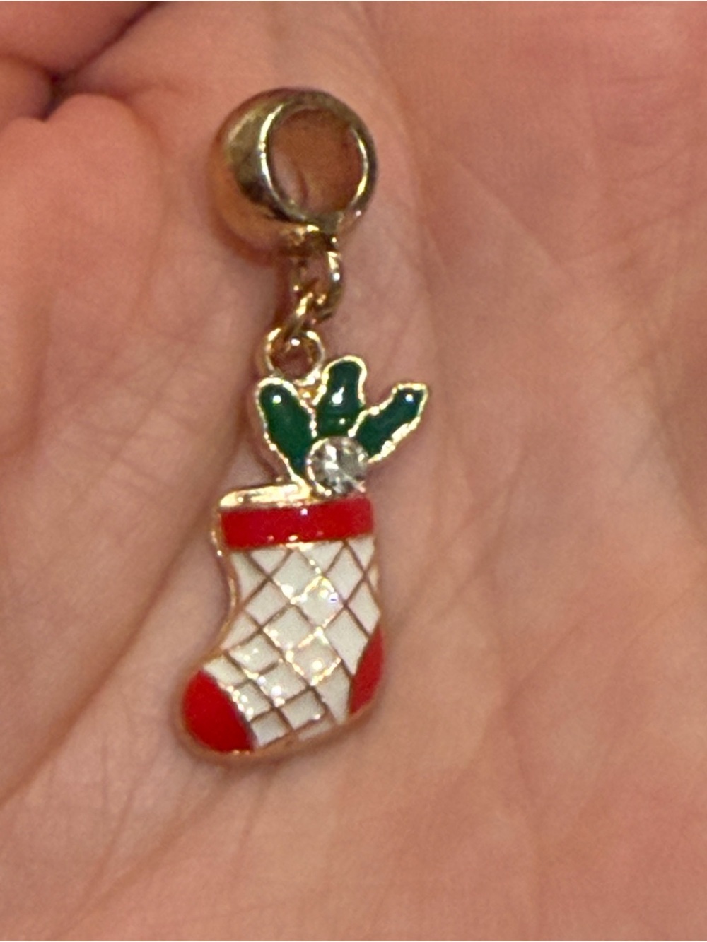 Festive Red and White Christmas Stocking Charm - Women Jewelry